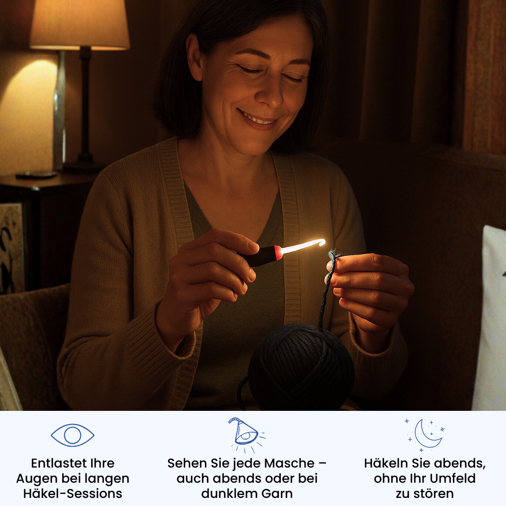 Crealis LichtHäkel™ – Set beleuchteter Häkelnadeln für optimale Sicht